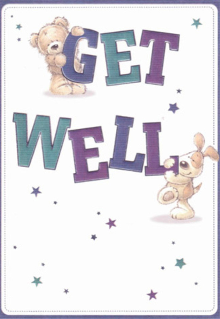 In this illustrated get well card, the essence of heartfelt recovery is captured through the warmth of two endearing friends-a plush bear and a spirited puppy-set against a backdrop as fresh as a spring morning over Chislehurst's Scadbury Park. Each character is lovingly detailed with soft textures, their fur rendered in mellow golds and comforting browns that seem almost strokable. The oversized letters spelling 'Get Well' flow across the scene in deep purples and teals, exuding both confidence and reassurance. Dancing around the edges, an array of blue and purple starbursts adds a hint of playfulness, reminiscent of joy found in small community moments. The cream-white setting enhances every hue, echoing the clarity and freshness of a just-made floral arrangement. Created with the same level of care and artistry found in Flowers Chislehurst bouquets, this card offers tactile comfort and genuine optimism. The thoughtfully chosen design elements combine to deliver a message of hope and encouragement, perfectly suited for lifting spirits within the Chislehurst community.