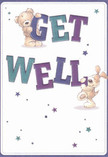 This cheerful get well card radiates genuine comfort-its animated bear and floppy-eared pup, drawn with expressive, soft lines, seem to leap from a creamy white canvas, echoing the affectionate energy of Chislehurst gatherings. Their playful interaction with the bold 'Get Well' lettering, rendered in striking indigo and teal shades, draws the eye immediately, each character appearing as though they might offer a comforting nuzzle in real life. Scattered blue and purple stars sparkle around the figures, imbuing the scene with a sense of hope as uplifting as an unexpected bouquet from a thoughtful neighbour. The paw-soft fur and cuddly shapes evoke memories of the tender bouquets arranged for well-wishers by Chislehurst florists, promising gentle solace. Crafted with visible care and a light touch, the card feels imbued with healing optimism, making it a beautiful gesture for lifting the hearts of loved ones in Chislehurst, whether delivered by hand or with a thoughtful floral arrangement.